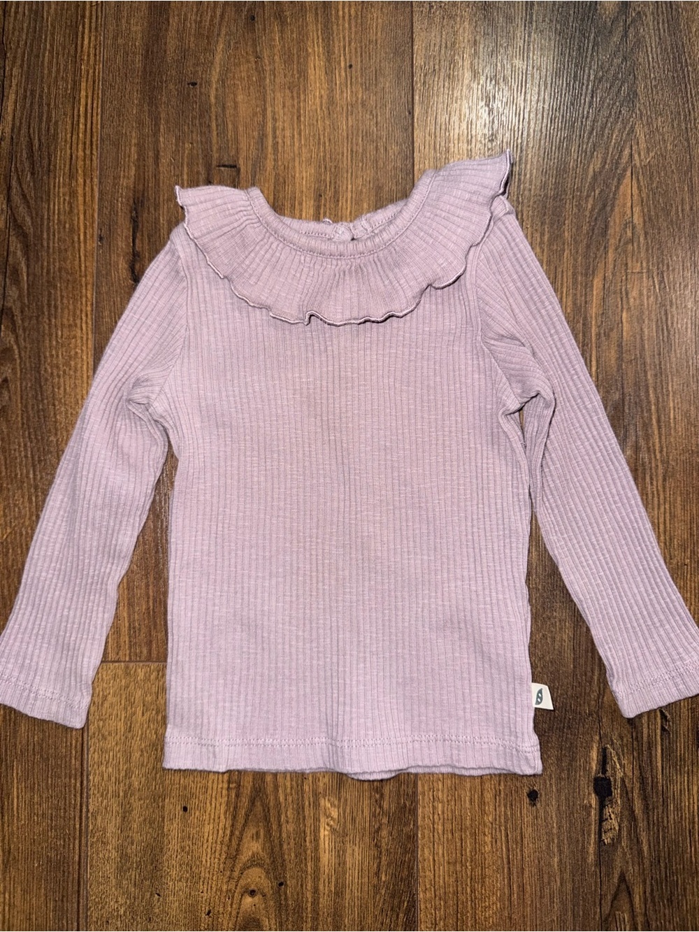 Easy-Peasy Organic Cotton Ribbed Ruffle Top Girls 18M Mauve Long Sleeve